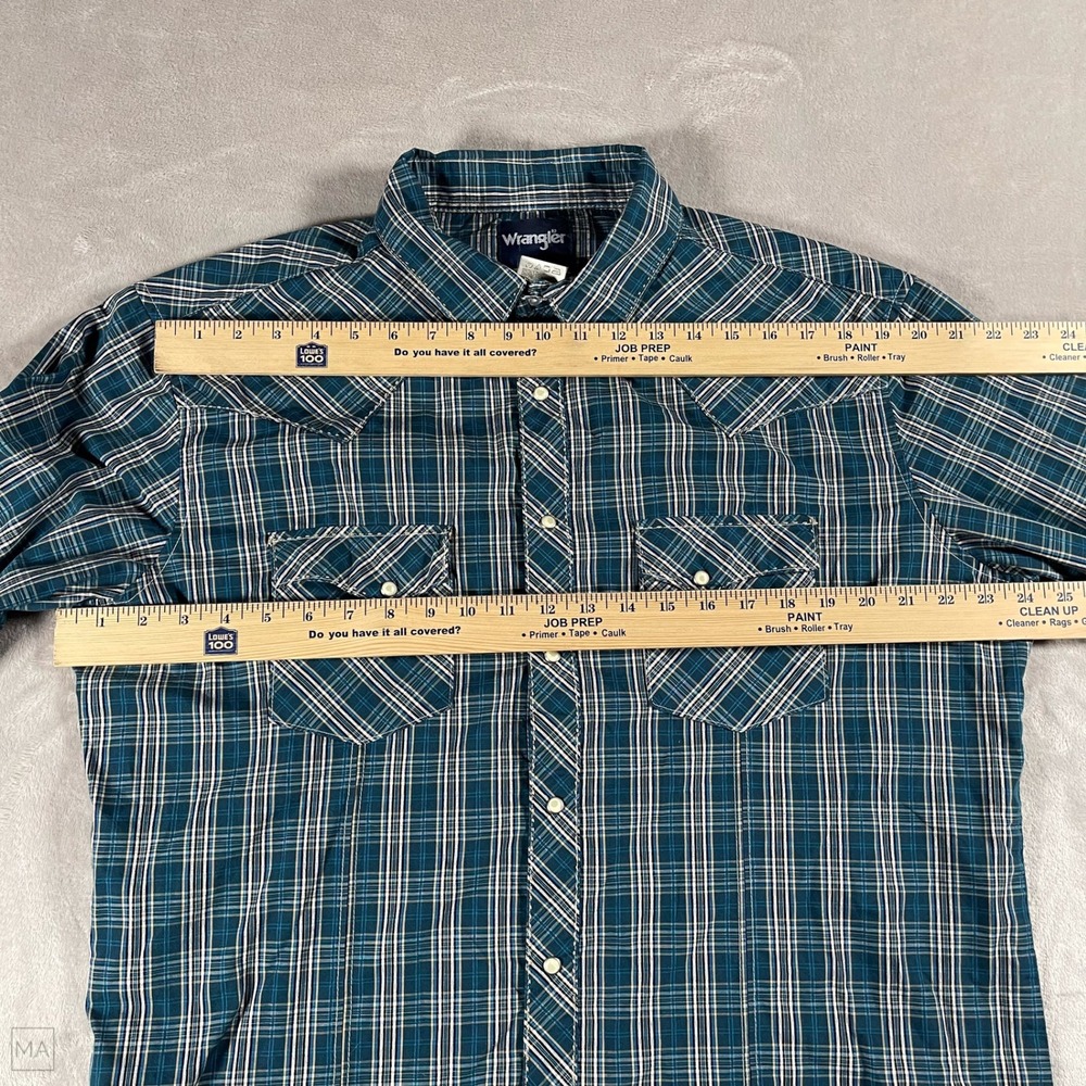 Wrangler Men's Pearl Snap Shirt Plaid Checkered Western Cowboy Casual XL Blue‎ - Picture 3 of 6